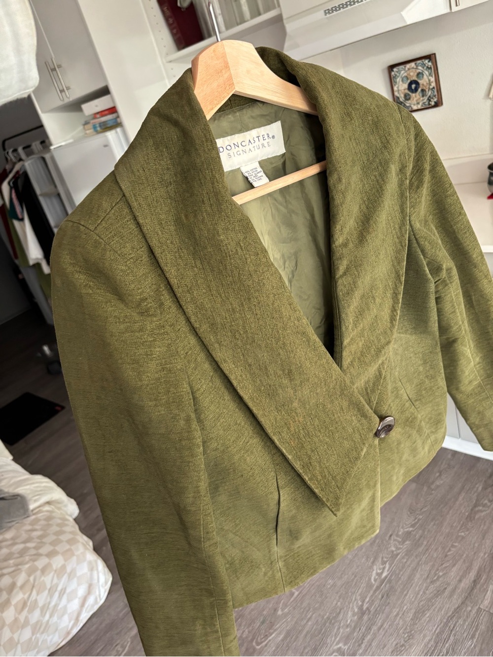 BOGO ** %92 cotton Doncaster Olive Green Shawl Collar Blazer